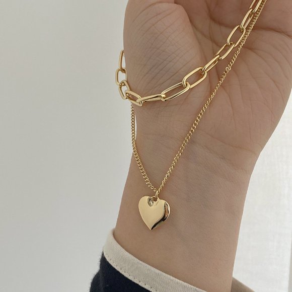 Heart Layered Chain Necklace - Picture 7 of 7